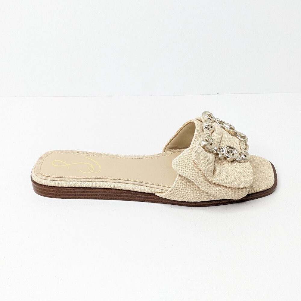 Sam Edelman Beige Bow Slide Sandals with Silver Buckle - Picture 2 of 7